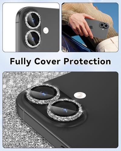 CloudValley All Bling Camera Lens Protector for iPhone 17/iPhone 16/Plus - color: Bling Black