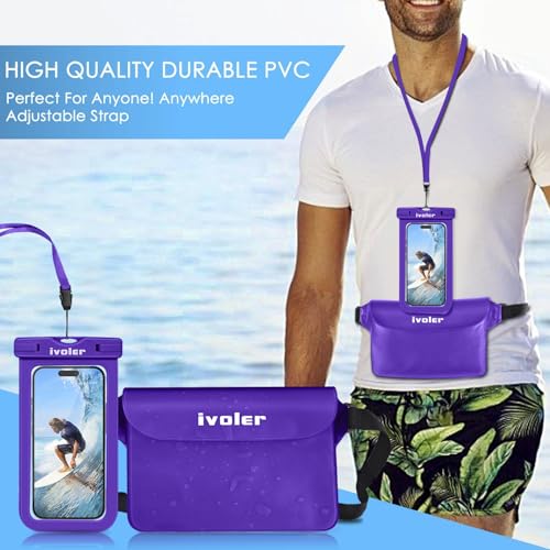 ivoler 2-Pack Waterproof Fanny Pack & Phone Pouch, Dry Bag for Passport, Phone & Wallet, Floating Waterproof Phone Case for Beach, Swimming, Kayaking, Boating, Cruise Essentials & Travel - color: Deep Purple