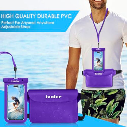 ivoler 2-Pack Waterproof Fanny Pack & Phone Pouch, Dry Bag for Passport, Phone & Wallet, Floating Waterproof Phone Case for Beach, Swimming, Kayaking, Boating, Cruise Essentials & Travel - color: Deep Purple