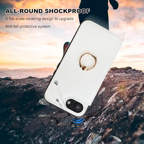 ONETOP for iPhone 17e/16e Wallet Case with Credit Card Holder,White | 360° Rotation Ring Kickstand,Finger Grip,Double Magnetic Clasp,RFID Blocking PU Leather Shockproof Cover for Women Men - color: White