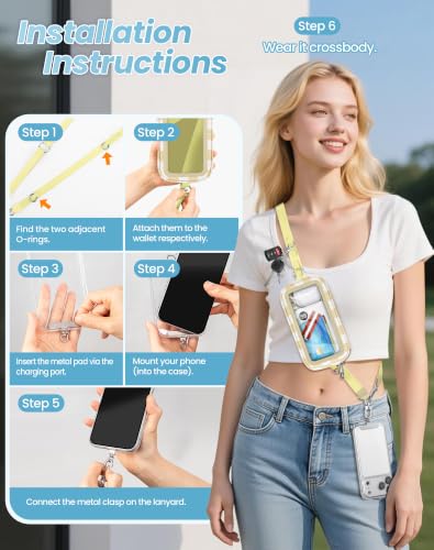 SHANSHUI Clip and Go Phone Strap Wallet: crossbody lanyard with detachable wristlet, zipper pocket, ID window, 2 metal tether pads. Compatible with iPhone & most smartphones. Beige White Checkered - color: Beige White Checkered