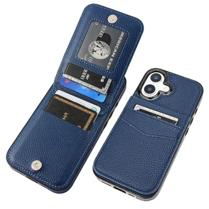 KIHUWEY for iPhone 17 Wallet Case Card Holder Kickstand, Lichee Blue | Credit Card Slots, PU Leather, Magnetic Clasp, Flip Heavy Duty Protection Cover for Men and Women - color: Lichee Blue