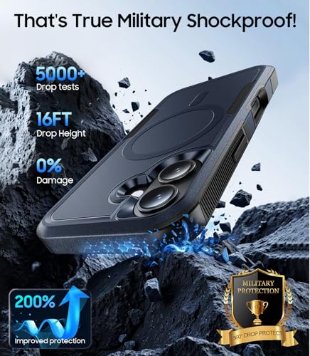 Magnetic for iPhone 17 Case Rugged Dual-Layer Shockproof Blue | Military-Grade Heavy Duty Protection, Fit for Magsafe, Matte Finish Scratch Resistant Anti-Fingerprint, Anti-Slip Phone Cover - color: Blue