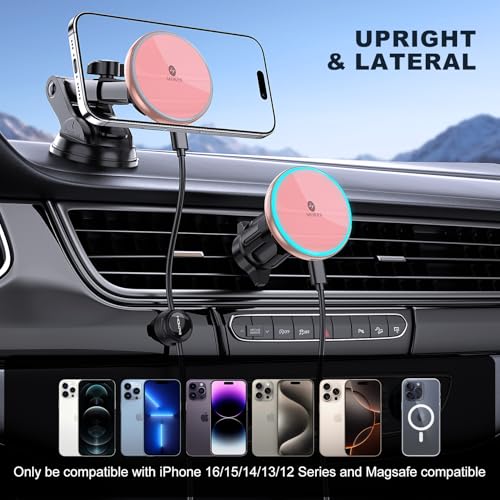 for Mag-Safe Car Mount Charger Dash Windshield Vent Magnetic Phone Holder - color: Pink