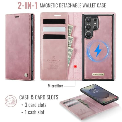 for Samsung Galaxy S26 Ultra 2in1 Detachable Wallet Case, Pink | Compatible with Magsafe, Magnetic, RFID Blocking Card Holder, Shockproof, Kickstand, Wireless Charging, PU Leather Flip Cover - color: (Detachable 2 in 1)-Pink, size: Galaxy S26 Ultra