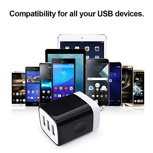Wall Charger Adapter, USB Cubes, Sicodo 3Pack Universal Travel 3.1A 3 Muti - color: 3Pack-Black