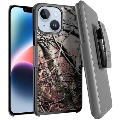 Designed for iPhone 14 Plus Case with Belt Clip Holster - Kickstand Cover Phone Case - Camo Tree (Dots) - color: Camo Tree, style: iPhone 14 Plus
