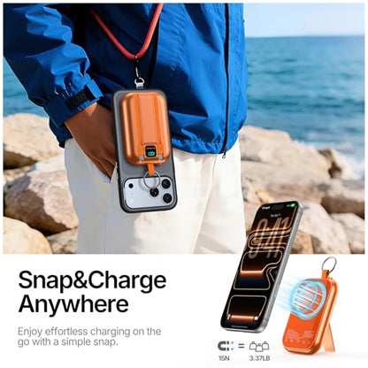 for MagSafe Portable Charger, 10000mAh Power Bank with Built-in 2 Cables - color: Orange