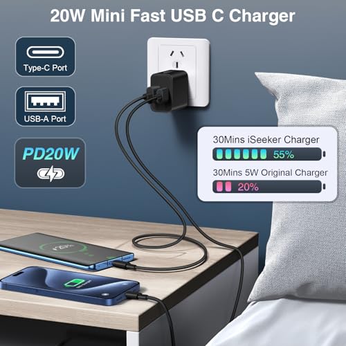 USB C Wall/Car Charger,38W Dual USB-C+USB-A Cigarette Lighter Adapter - color: Black Wall/Car Charger