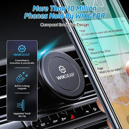 WixGear Universal Air Vent Magnetic Phone Car Mount Holder with Fast Swift-Snap Technology for Smartphones and Mini Tablets, Black 1 Pack