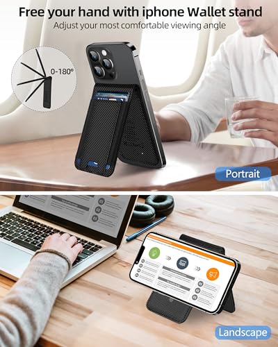 for Magsafe Wallet Works with Apple Find My, Leather Magnetic Phone Wallet - color: Carbon Fiber Black
