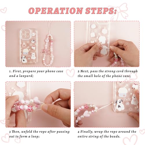 Pink Beaded Phone Wrist Straps, Y2K Phone Case Charms Camera Charm Strap, Lanyard Keychain Wristlet Aesthetic Cellphone Charm - style: 2 Cute Pink & White Strawberry