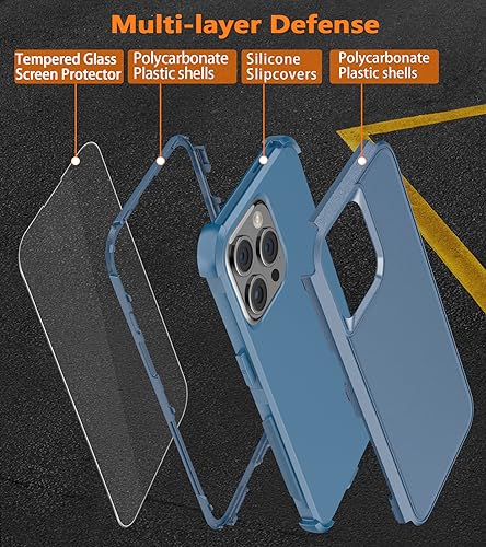 Diverbox for iPhone 15 Pro Case [Shockproof] [Dropproof] [Tempered Glass Screen Protector ],Heavy Duty Protection Phone Case Cover for Apple iPhone 15 Pro 6.1 inch (Blue) - color: Blue
