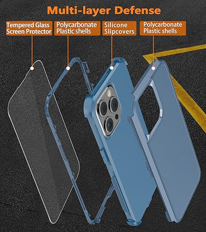 Diverbox for iPhone 15 Pro Case [Shockproof] [Dropproof] [Tempered Glass Screen Protector ],Heavy Duty Protection Phone Case Cover for Apple iPhone 15 Pro 6.1 inch (Blue) - color: Blue