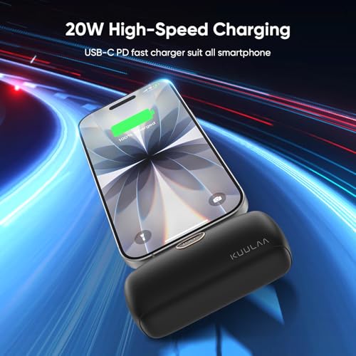 Kuulaa Portable Phone Charger with Built-in USB-C Plug, 5000mAh Mini Portable Charger Power Bank Small Battery Pack for iPhone 15/16/17 Samsung S24/S23 & Android (Black) - color: Black
