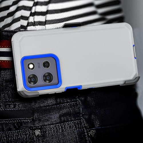 Shockproof Phone Case for Motorola Moto G Power 5G 2025/Moto G Play 2025 with Belt Clip Holster,Rugged Full-Body Protective Case Cover with Kickstand & Holster (Grey+Blue) - color: Grey+Blue