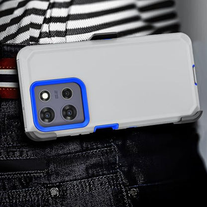 Shockproof Phone Case for Motorola Moto G Power 5G 2025/Moto G Play 2025 with Belt Clip Holster,Rugged Full-Body Protective Case Cover with Kickstand & Holster (Grey+Blue) - color: Grey+Blue