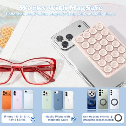 KADES MagSafe Phone Grip with 24 Suction Cups & Adjustable Stand - color: Light Pink