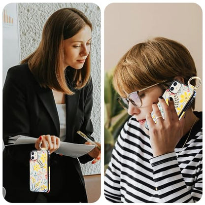 HAOPINSH for iPhone 11 Wallet Case with Card Holder, Floral Flower Print Back Flip Folio PU Leather Kickstand Card Slots Case, Finger Grip Ring Double Magnetic Clasp Shockproof 6.1" - color: Floral Flower Grip Ring