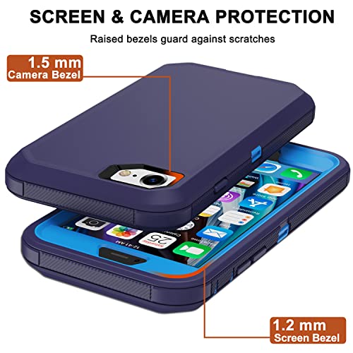 for iPhone SE 2020 Case, iPhone 8 Case, iPhone 7 Case with Belt Clip Holster, 2X Screen Protector, Heavy Duty Military Grade Rugged Shockproof Protective Cover for iPhone 7/8/SE 2nd (Blue) - color: Blue