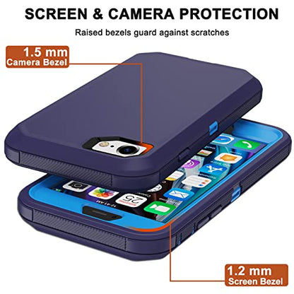 for iPhone SE 2020 Case, iPhone 8 Case, iPhone 7 Case with Belt Clip Holster, 2X Screen Protector, Heavy Duty Military Grade Rugged Shockproof Protective Cover for iPhone 7/8/SE 2nd (Blue) - color: Blue