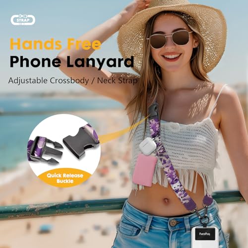 Icycay Phone Lanyard Crossbody Strap Neck Adjustable Teacher Women Cat - color: Cat Purple Flower