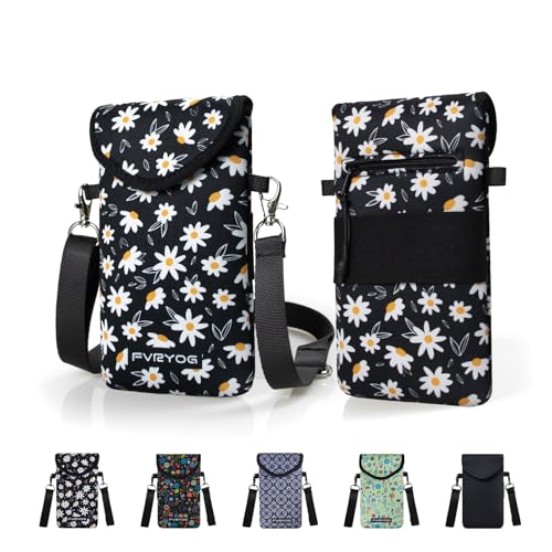 Neoprene Phone Sleeve Pouch Case Bag for Men Women w/Crossbody Strap/Neck Lanyard for iPhone 17/16/15/14 Pro Max, Samsung S25，Pixel 10 - color: Chrysanthemum Cell Phone Sleeves