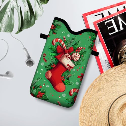 Neoprene Cell Phone Sleeve Pouch Case Bag with Crossbody Strap Neck Lanyard for Women 7.1 X 3.9 in - color: Christmas Gifts