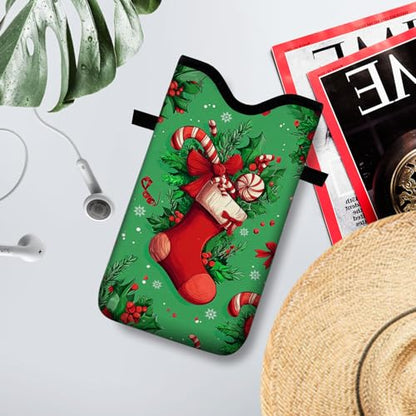 Neoprene Cell Phone Sleeve Pouch Case Bag with Crossbody Strap Neck Lanyard for Women 7.1 X 3.9 in - color: Christmas Gifts