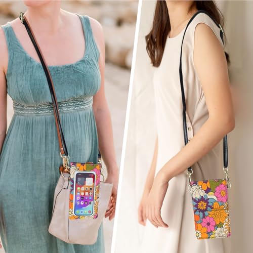 for Women Cell Phone Purse,with Touchscreen Cell Phone Purse,PU Leather Shoulder Bag Waterproof Phone Wallet Case with Clear Touch Screen Window up to 6.7 inch Smartphone, - color: Flowers -130