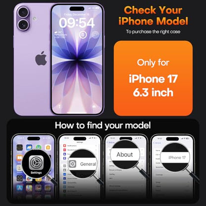 TAURI for iPhone 17 Case, Anti-Yellowing with Screen Protector, Military-Grade Protection Shockproof Slim Phone Case for iPhone 17, Purple - color: E-Purple