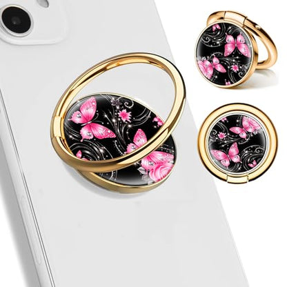 Cell Phone Ring Holder, Cute Phone Ring Grip Stand, 360°Rotation Funny Metal Kickstand Finger Grip Pink Black Butterfly - color: Pink Black Butterfly