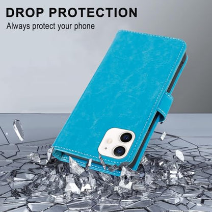 MONASAY Wallet Case Compatible for iPhone 12 mini 5G 5.4-inch,[Glass Screen Protector Included] [RFID Blocking] Flip Folio Leather Cell Phone Cover with Credit Card Holder, Light Blue | 5.4" fits 12 mini | Glass protector incl | Holds 3 cards | RFID block