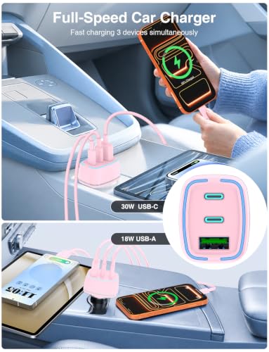 75W USB C Car Charger, 3-Port Super Fast Charging Cigarette Lighte - color: Pink