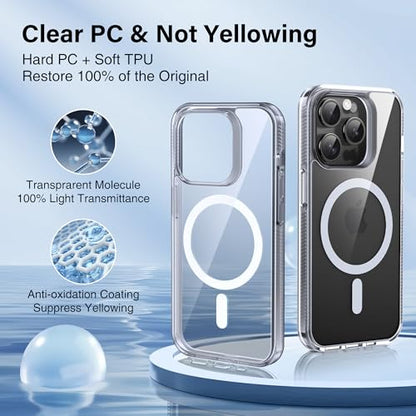Supdeal Magnetic Clear Case for iPhone 13 Pro, [Compatible with MagSafe] [Non Slip Bumper & Not Yellowing] Military Grade Shockproof Transparent Silicone Phone Cover, 6.1", Transparent - color: Transparent, size: iPhone 13 Pro