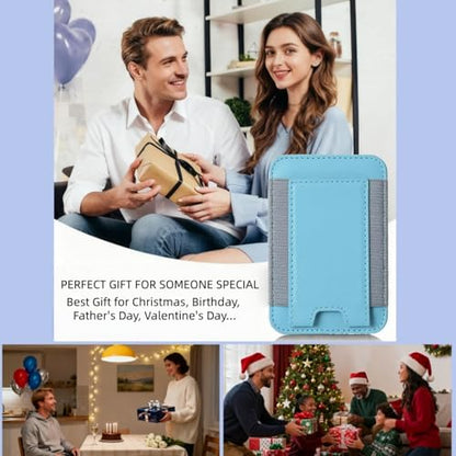 7 Cards Holder for MagSafe Wallet, Stronger Magnetic Wallet RFID Blocking for iPhone 17/16/15/14/13/12 and Pro Promax Series - color: Sky blue elastic wallet