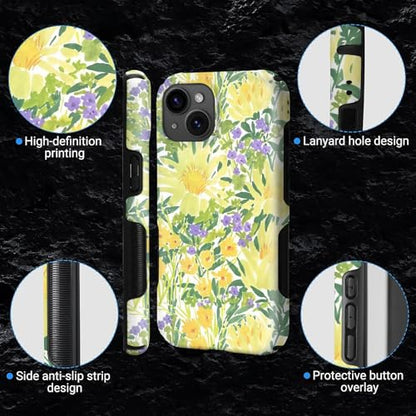 Case for iPhone 15 Plus | Anti-Slip Side Handle| Bold Protective Design | Compatible with MagSafe | Bright Yellow Wildflowers | - color: Bright Yellow Wildflowers, size: iPhone 15 Plus