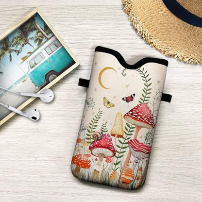 Neoprene Cell Phone Pouch 7.5 X 4.3 in Cloth Mobile Protection Case Bag with Crossbody Strap Neck Lanyard Cell Phone Case Mushroom Colorful Butterfly Moon - color: Mushroom Colorful Butterfly Moon