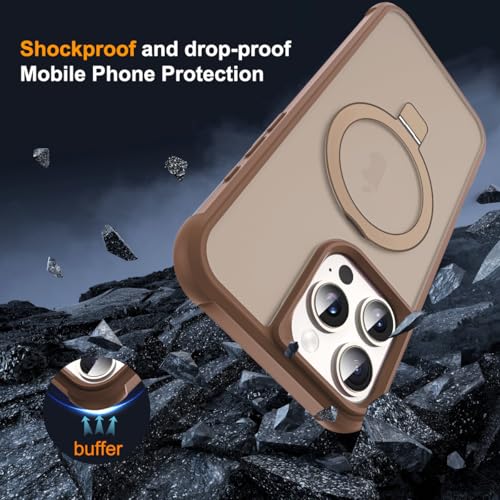SKYLMW Compatible with iPhone 16 Pro Max Case with Stand,Desert Brown | iPhone 16 Pro Max Phone Case 6.9",Magnetic Ring Stand,Compatible with MagSafe,Military-Grade Protection,Great Grip Feeling - color: Desert Brown, size: Iphone 16 Pro Max