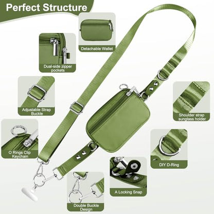 Phone Lanyard Crossbody with Detachable RFID Wallet (Green, Large) - color: Green, size: Large