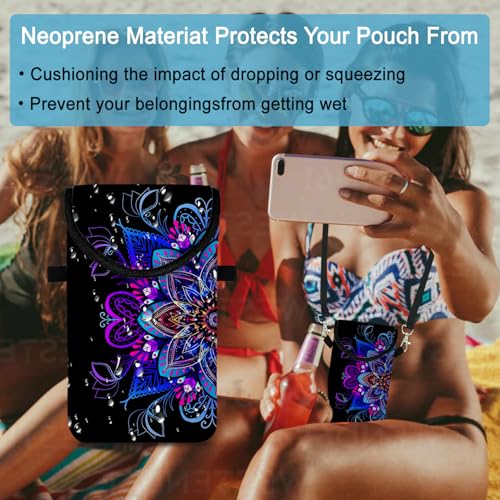 Neoprene Cell Phone Sleeve Pouch Case Bag with Crossbody Strap Neck Lanyard for Women 7.5 X 4.3 in Blue Flower - color: Blue Flower