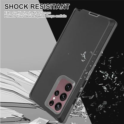 for Samsung Galaxy S22 Ultra Case with Self Healing Flexible TPU Screen Protector [2 Pack], 3 in 1 Full Body Shockproof Heavy Duty Case for Samsung S22 Ultra 5G (Black/Grey) - color: Black/Grey