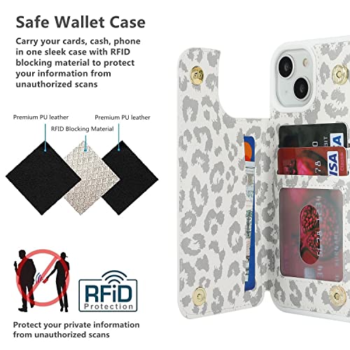 iCoverCase Compatible with iPhone 14 Case with Card Holder, Wallet Case for Women Men RFID Blocking PU Leather Protective Phone Case 6.1 Inch (Gray Leopard) - color: Gray Leopard