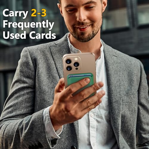 Upgraded MagSafe Wallet, Magnetic Phone Wallet 3 Cards Holder, 23 Magnets, Credit Card RFID Blocking, Slim Leather, Magnetic Wallets for iPhone 17/16/15/14/13/12 Series-Green - color: Green