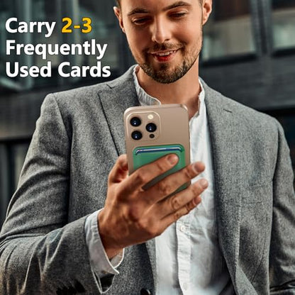 Upgraded MagSafe Wallet, Magnetic Phone Wallet 3 Cards Holder, 23 Magnets, Credit Card RFID Blocking, Slim Leather, Magnetic Wallets for iPhone 17/16/15/14/13/12 Series-Green - color: Green