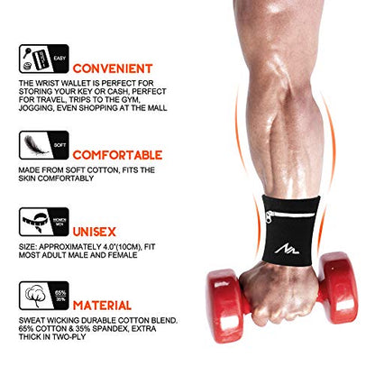 NEWZILL Wrist Wallet Wristband with Zipper for Men & Women, Cotton - color: Black/White, size: Large