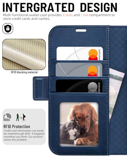 OCASE for iPhone 17e/iPhone 16e Wallet Case, Card Holder, Retro Blue | RFID Blocking, Kickstand, Magnetic Closure, PU Leather Flip Folio, Shockproof TPU Shell, Protective Phone Cover (6.1") - color: Retro Blue