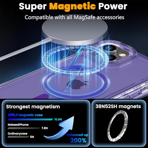 WRJ Magnetic Clear for iPhone 13 Case,iPhone 14 Case,[Compatible with MagSafe][Military Grade Drop Protection] Transparent Full Body Shockproof Protective Phone Case-Violet - color: Violet, style: Transparent