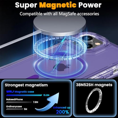 WRJ Magnetic Clear for iPhone 13 Case,iPhone 14 Case,[Compatible with MagSafe][Military Grade Drop Protection] Transparent Full Body Shockproof Protective Phone Case-Violet - color: Violet, style: Transparent