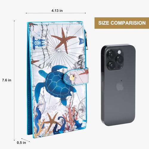 Travelambo RFID Wallet Women Large Size Bifold Multi Card Wallet Case with Zipper Pocke Credit Card Holder for Women - color: Blue Sea Turtle